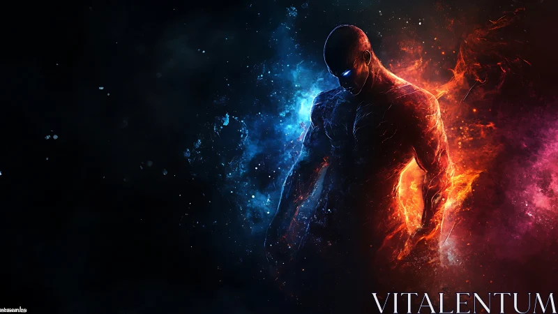 Luminous fireborn sentinel striding between frost and embers.