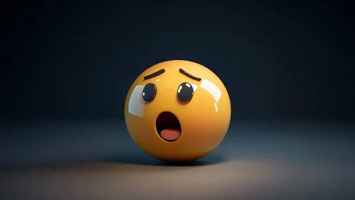 Shocked glossy emoji sphere with dramatic studio lighting.