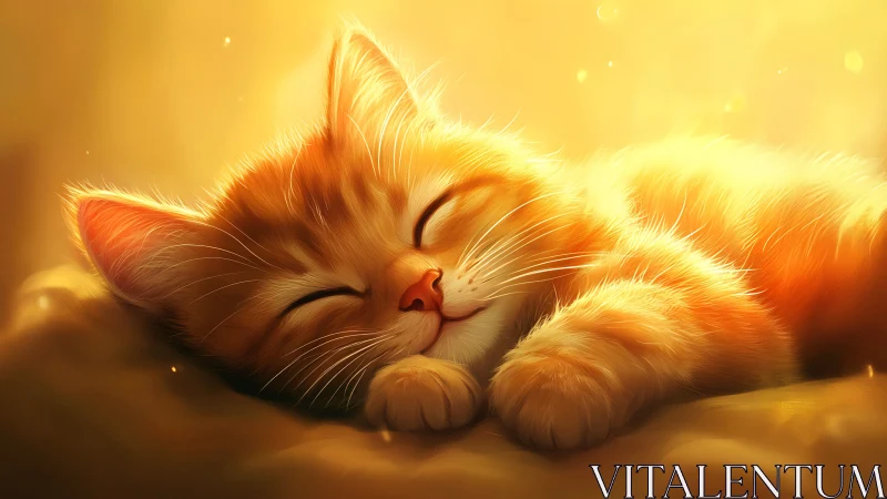 Serene Orange Kitten Sleeping in Warm Golden Sunlight