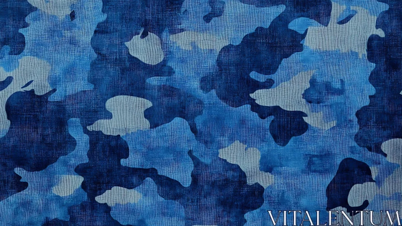 Blue camouflage pattern with textured fabric effect background.