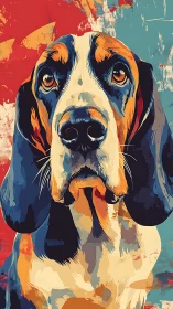 Expressive hound portrait glows in bold abstract colors