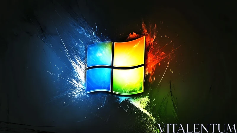 Windows style logo with vivid light burst on black background.