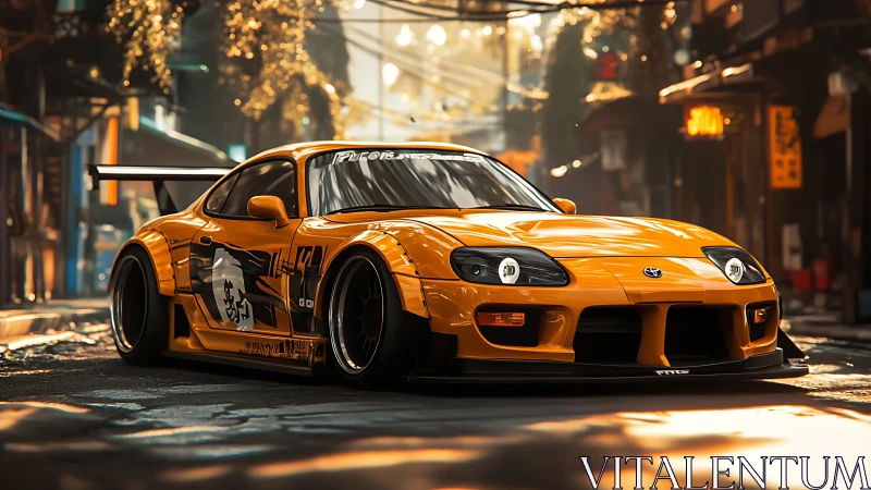 Widebody Toyota Supra in golden hour Japanese backstreet