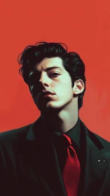 Moody portrait in red with confident, cinematic flair.
