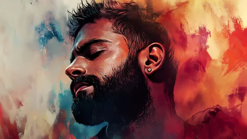 Digital painting portrait with expressive chromatic brushwork.