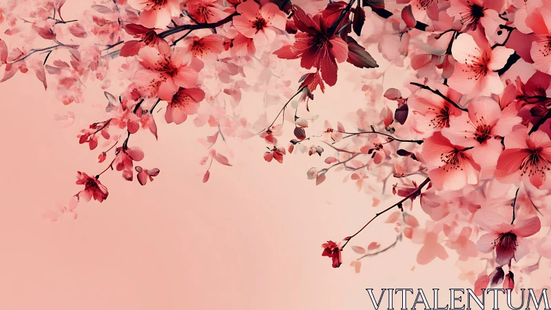 Blossoms Dance Against Coral Skies in Delicate Floral Cascade