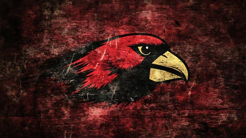 Red cardinal head logo over distressed crimson field.