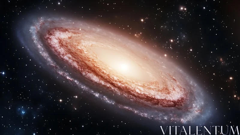 Edge-on spiral galaxy with luminous central core in space.