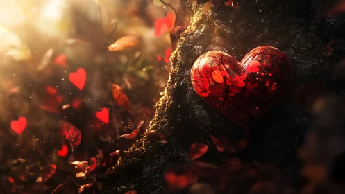 Luminescent Heart-Form Objects with Bokeh Light Phenomena.