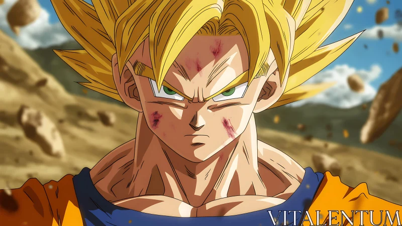 Battle-scarred golden warrior locks eyes with the storm