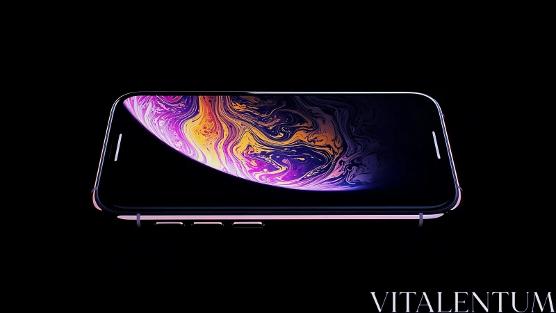 Sleek smartphone glows gently with swirling cosmic colors