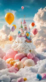 Enchanted Castle in Clouds. A Whimsical Dream.