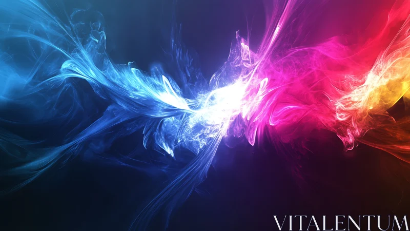 Vibrant blue and pink light energy swirling on dark field.