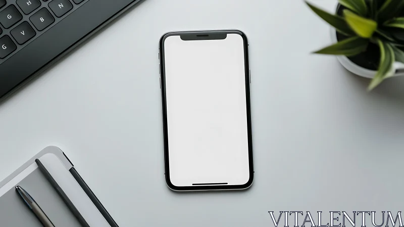 Smartphone on Minimal Workspace with Keyboard.