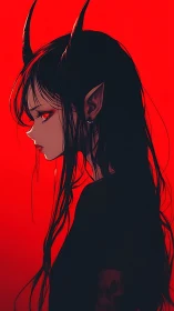 Demon girl profile studies red light and shadows in silence