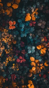 Leaf clusters form a dense multicolored ground-cover layer