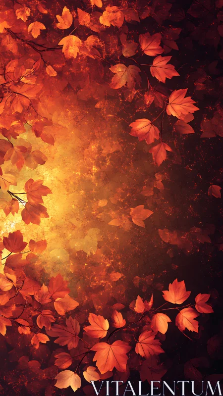 Emberlit Autumn Canopy Framing a Hidden Forest Sunflare.