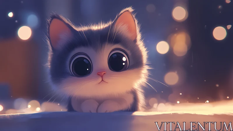 Adorable Digital Kitten With Luminous Eyes in Bokeh Setting