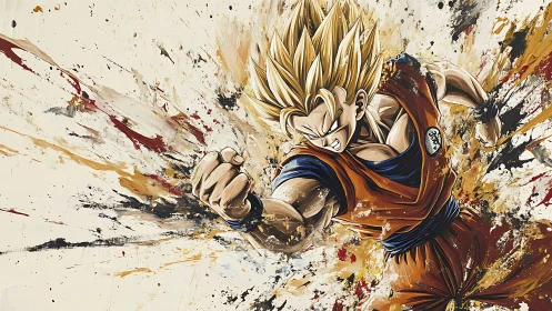 Saiyan blaze punch shattering a storm of paint and rage.