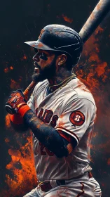 Power hitter portrait in fiery digital baseball artwork.