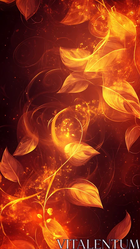 Luminous flame-kissed vines in swirling ember glow.