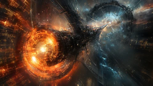 Interstellar energy conduit within dual rotating wormholes.