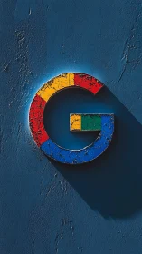Google Logo Weathered Against Deep Blue Wall