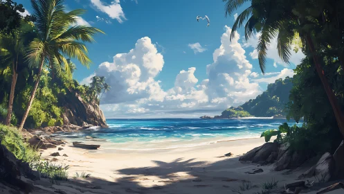 Tropical Paradise Beach Cove With Palm Trees and Turquoise Waters.