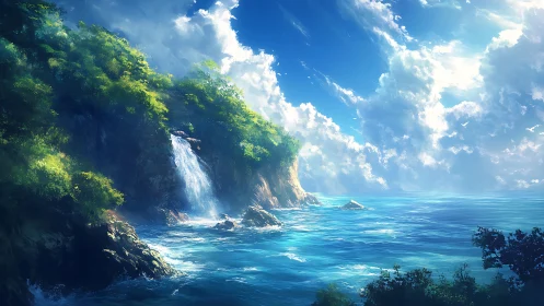 Emerald Cascade: Where Jungle Whispers Meet Sapphire Tides.