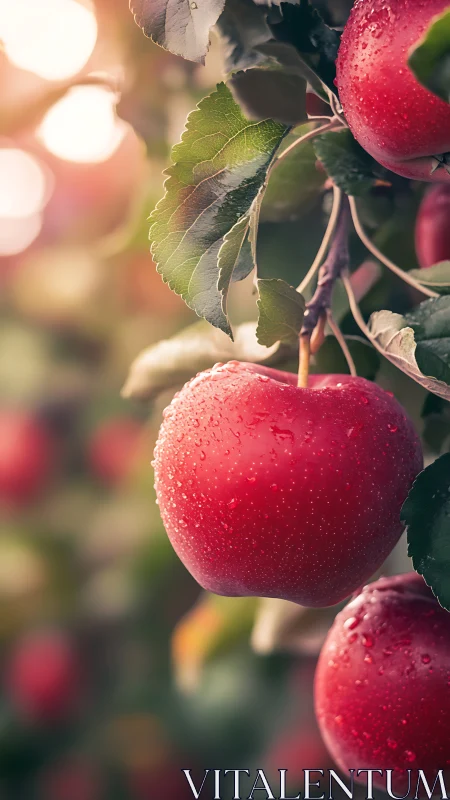 Sunlit orchard jewels kissed with morning rainlight.