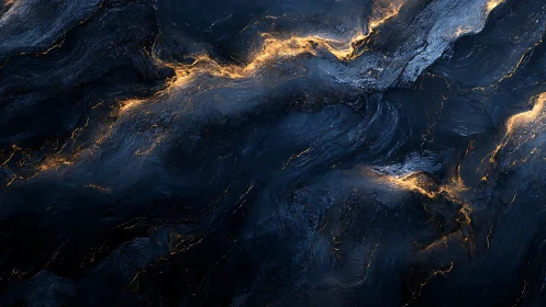 Molten starlight meanders through midnight marble currents