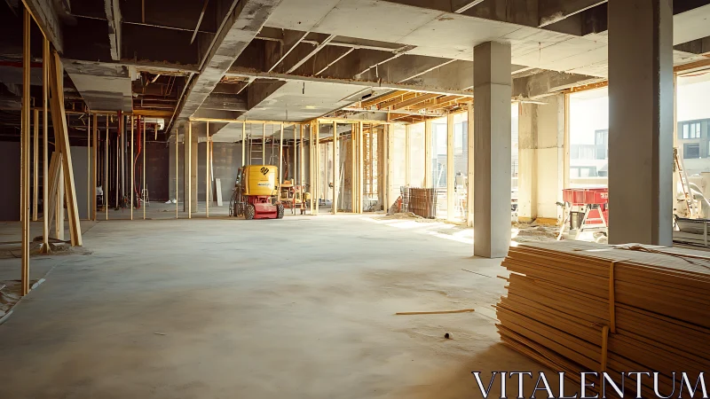 Interior commercial floor under structural renovation work