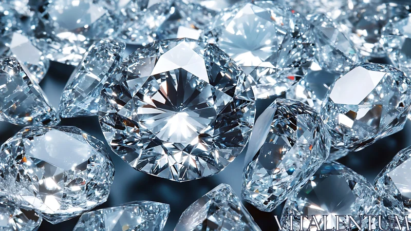 High-dispersion macro render of faceted brilliant diamonds.