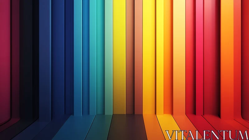 Vertical chromatic panels form immersive gradient architectural space