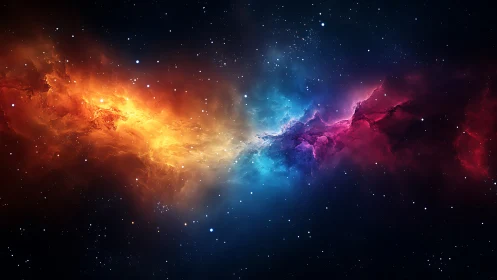 Color graded nebula stretches across dense star field