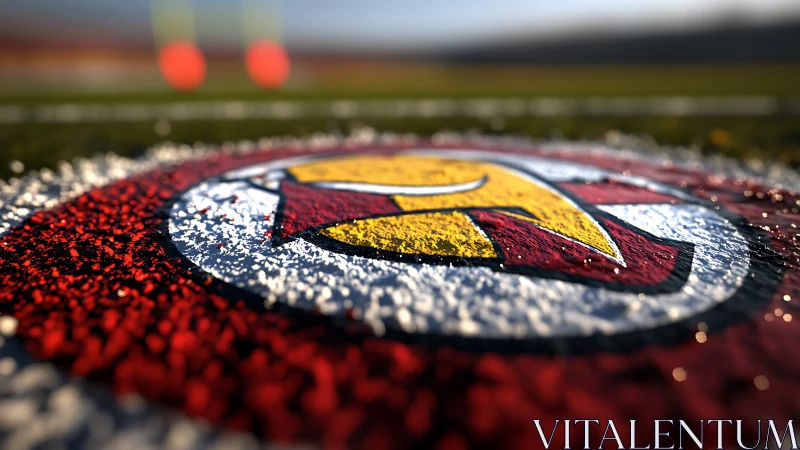 Macro turf logo close-up with shallow depth and bokeh field.