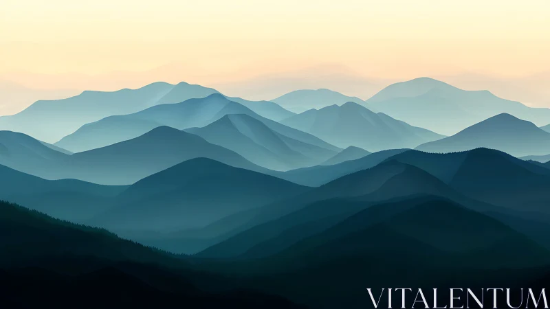 Soft dawn light rolls across layered blue mountain ridges