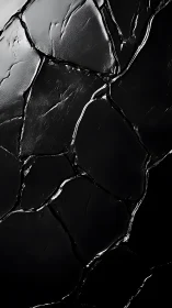 Dark cracked surface with reflective segmented texture pattern.