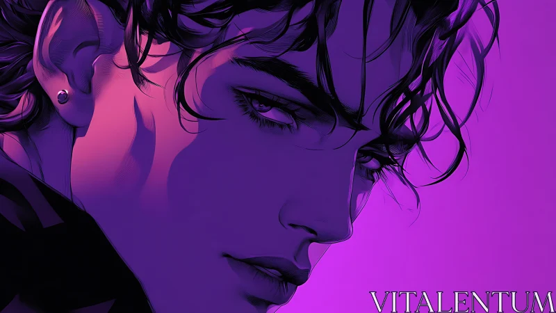 Neon magenta side portrait reveals stylized male face with hard rim lighting