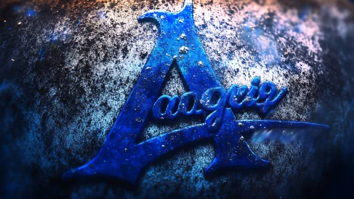 Frozen blue letter A logo glows over rough textured ground