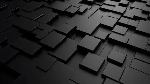 Abstract 3D Black Geometric Squares in Minimalist Modern Style.