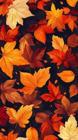 Glowing autumn leaves drift gently across a cozy dark sky
