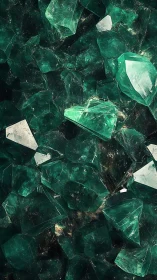 Emerald crystal cluster showcases fractured geometric facets.