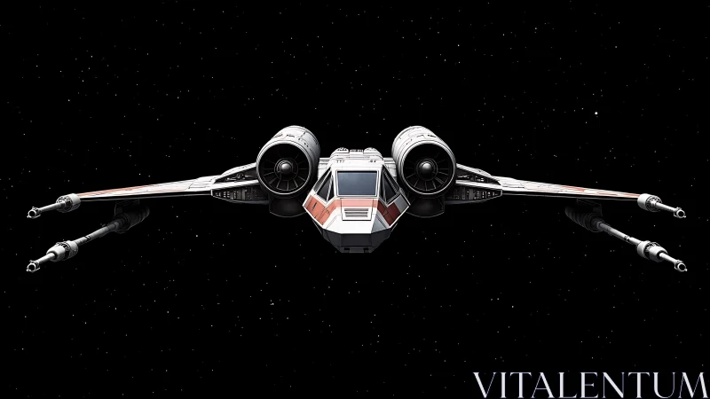 Sleek starfighter cruising calmly through deep quiet space.