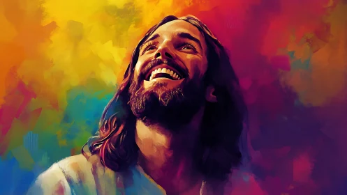 Radiant joy erupts in a luminous portrait of serene faith.