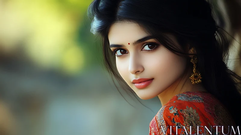 Elegant Indian Woman in Traditional Attire, Soft Portrait Style.
