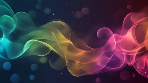 Colorful flowing light waves across dark gradient background.