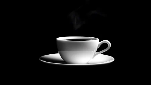 High contrast white porcelain coffee cup on black background