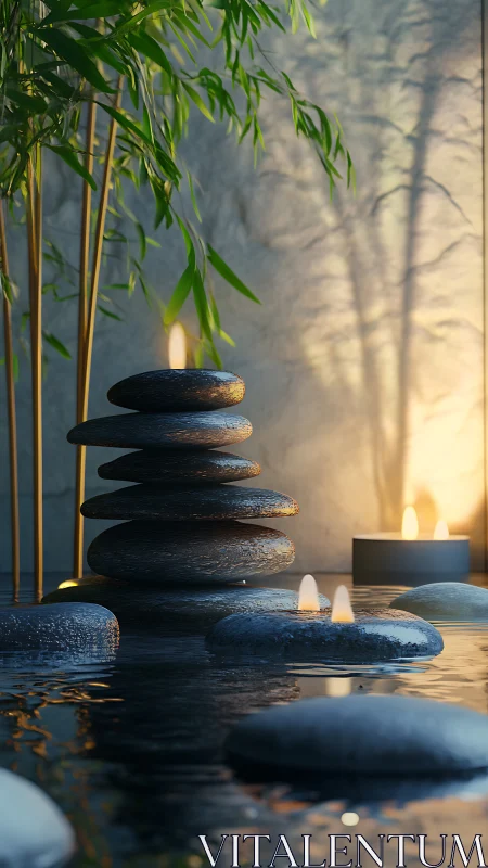 Zen stones rehearse stillness while candle flames quietly listen