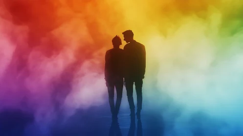 Silhouetted Figures Against Radiant Gradient Backdrop.